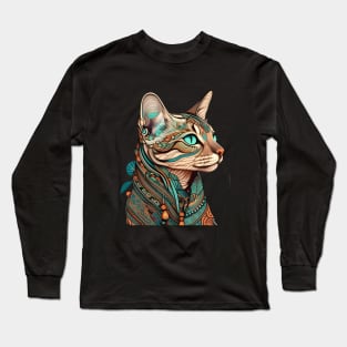 Cool Cat Boho Vintage - Colorful Cat Kitten Lover Long Sleeve T-Shirt